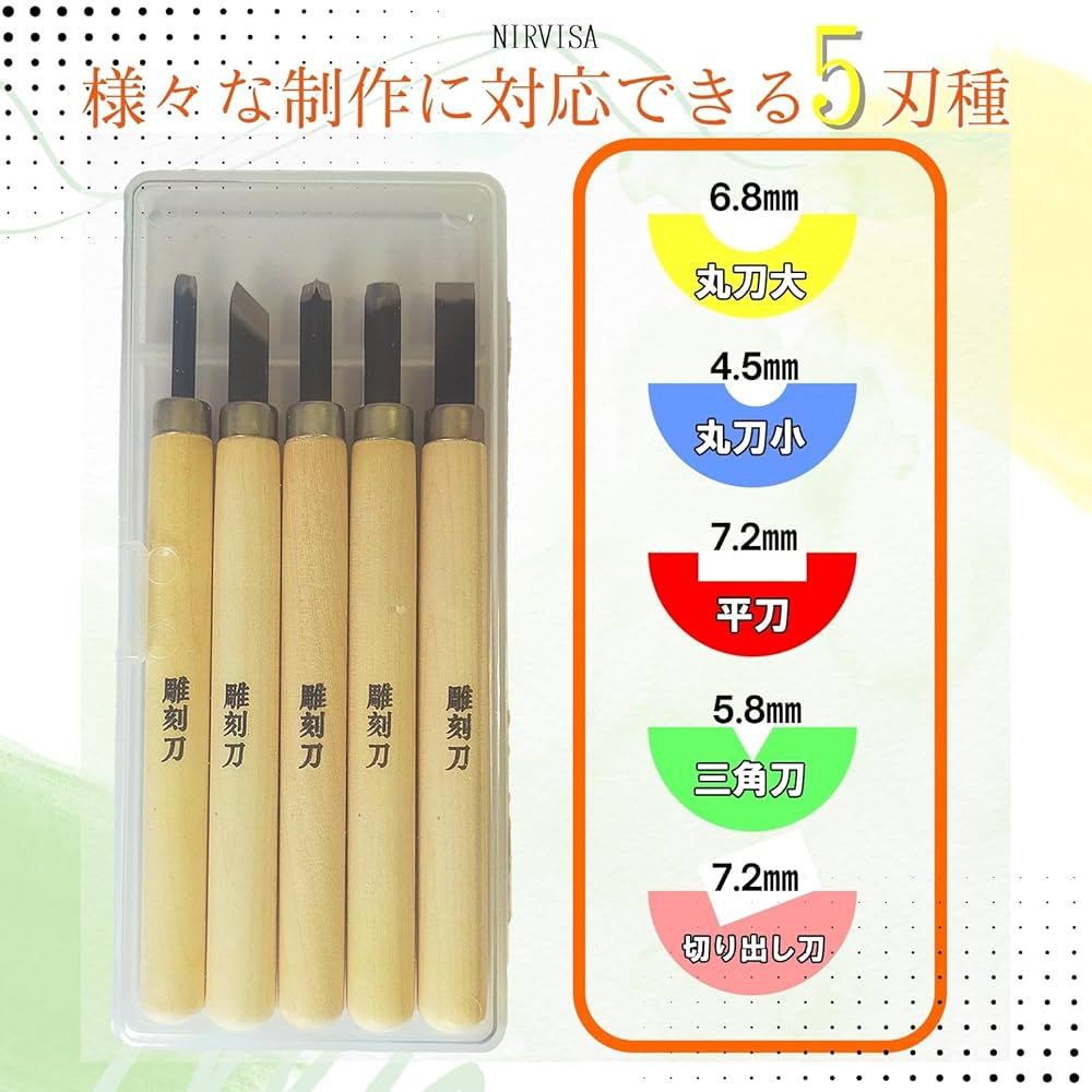 Amazon | 彫刻刀 5本セット ケース付き 平刃 切り出し刃 三角刃